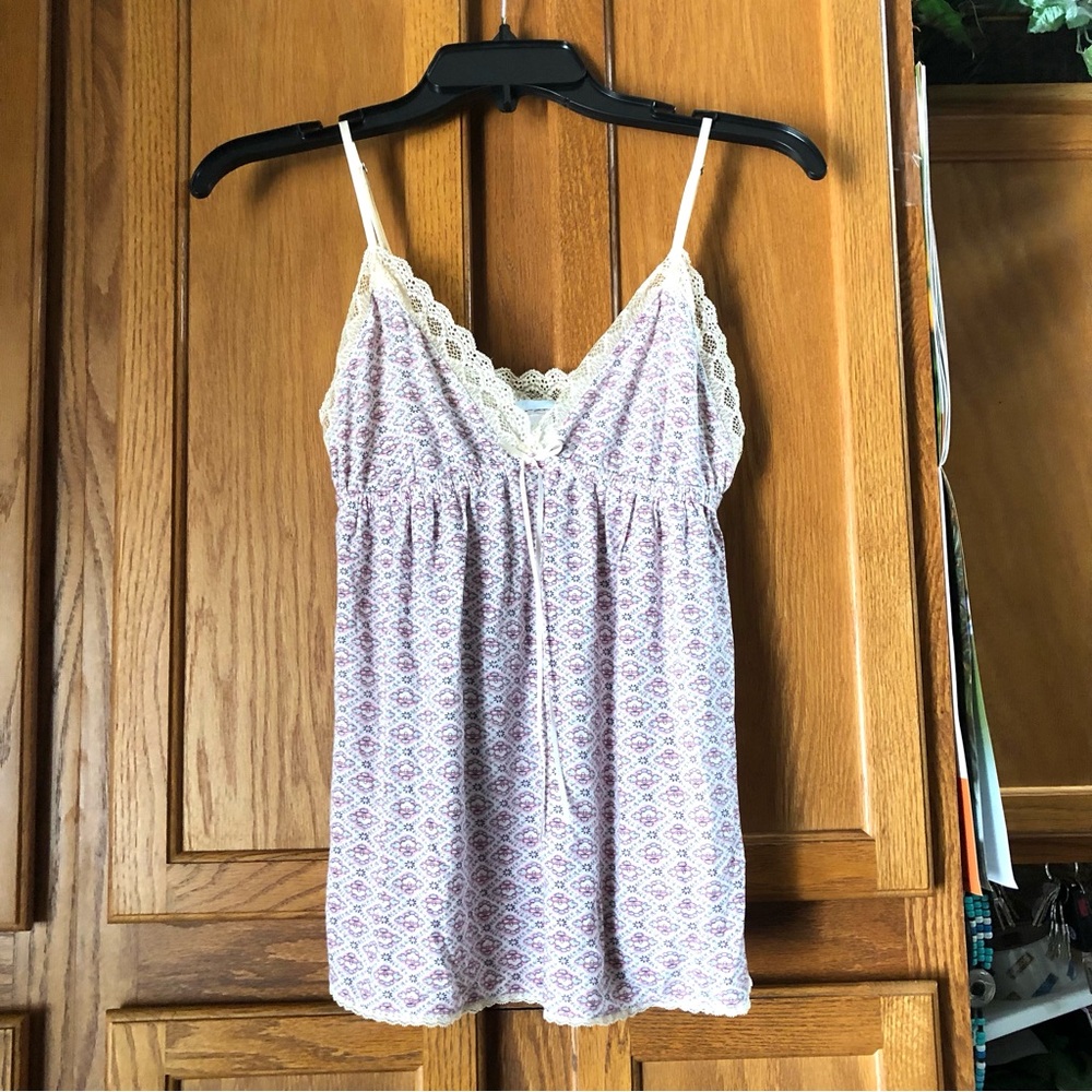 Eberjey Purple Printed Modal Blend Feminine Lace Bow Cami Tank Top - S